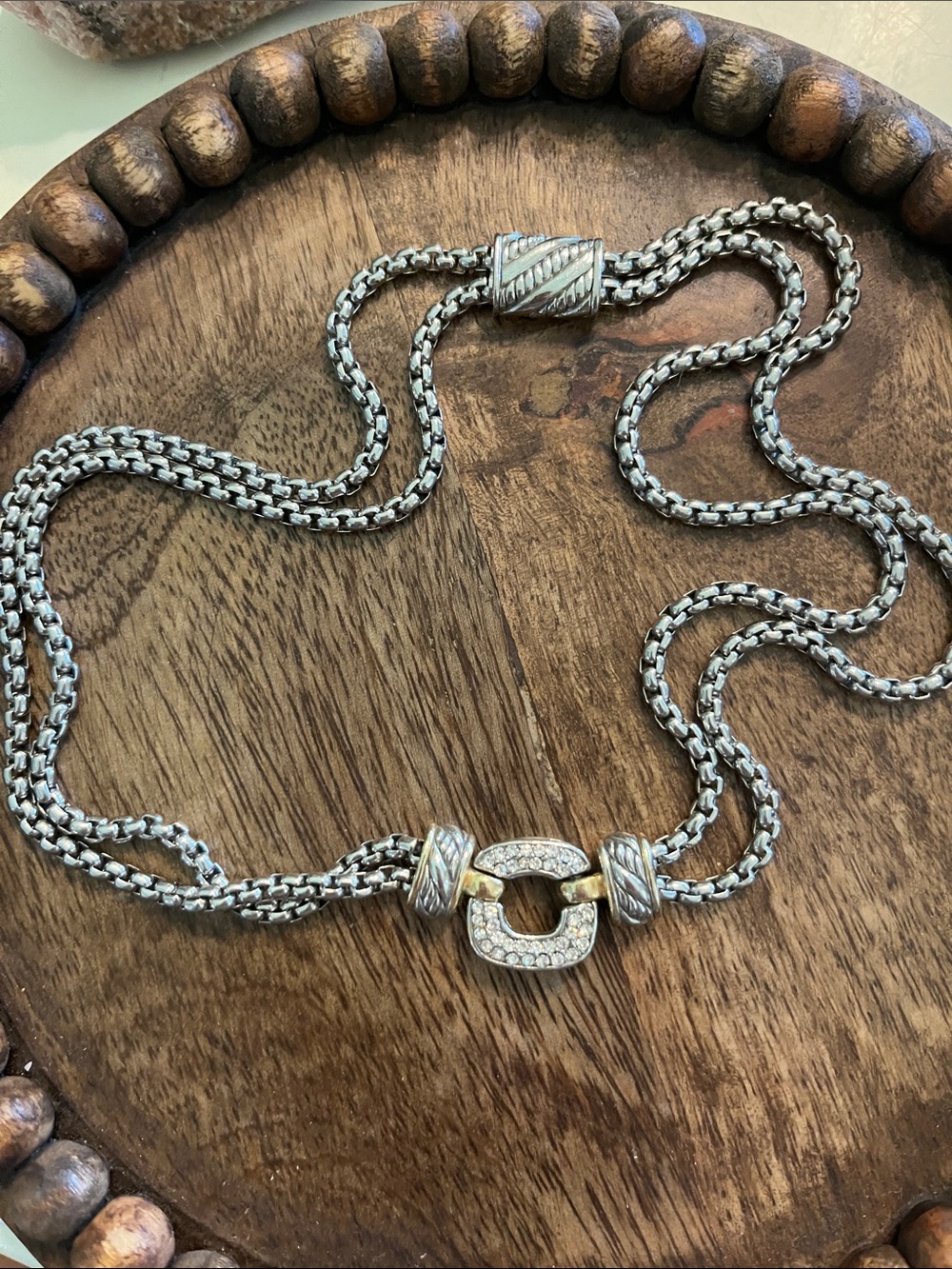 Two-Tone Pave Link Necklace - Silver & Gold Accents